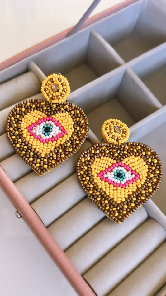 Beaded Eye Heart Earrings