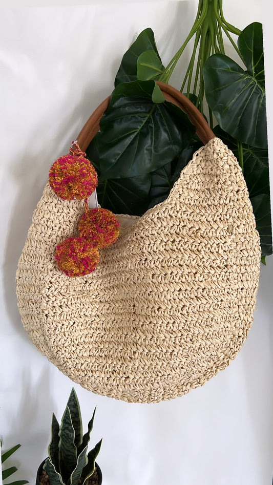 Raffia Pom Pom Bag